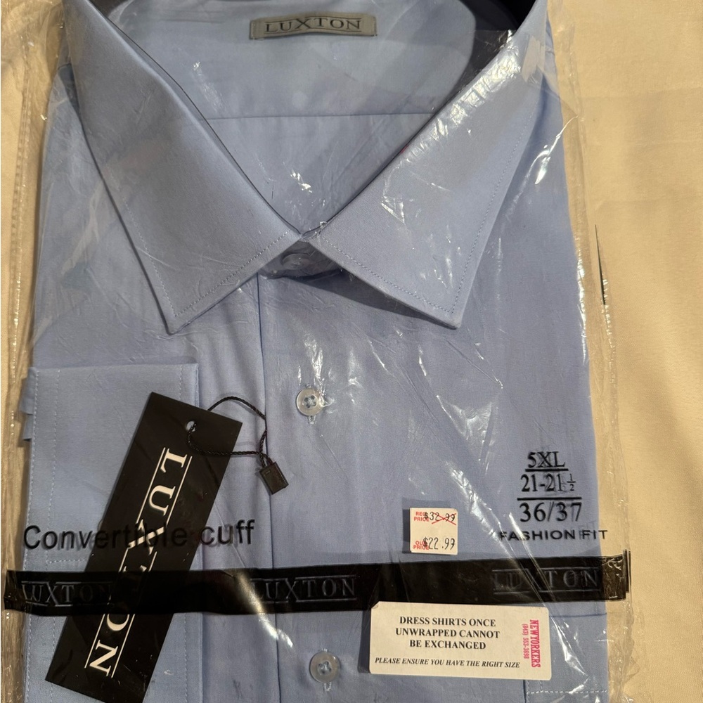 Blue Cotton Dress Shirt with Button-Down Collar